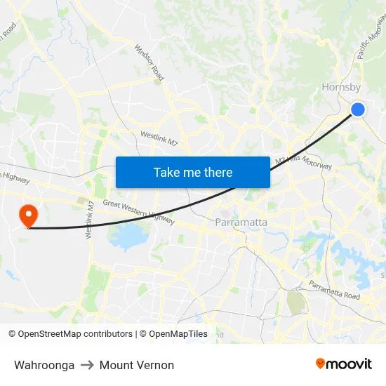 Wahroonga to Mount Vernon map