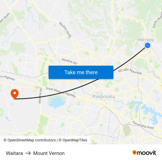 Waitara to Mount Vernon map
