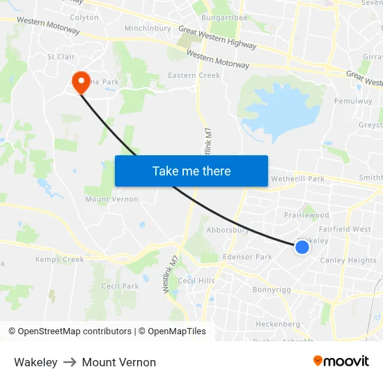 Wakeley to Mount Vernon map