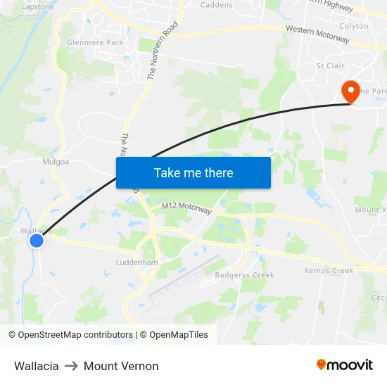 Wallacia to Mount Vernon map
