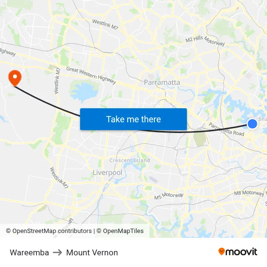 Wareemba to Mount Vernon map