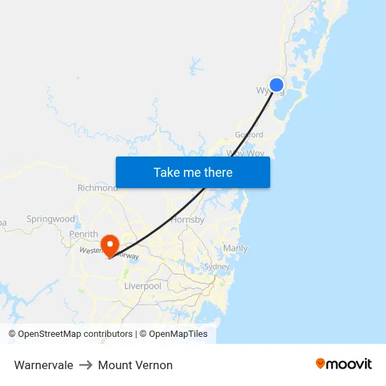 Warnervale to Mount Vernon map