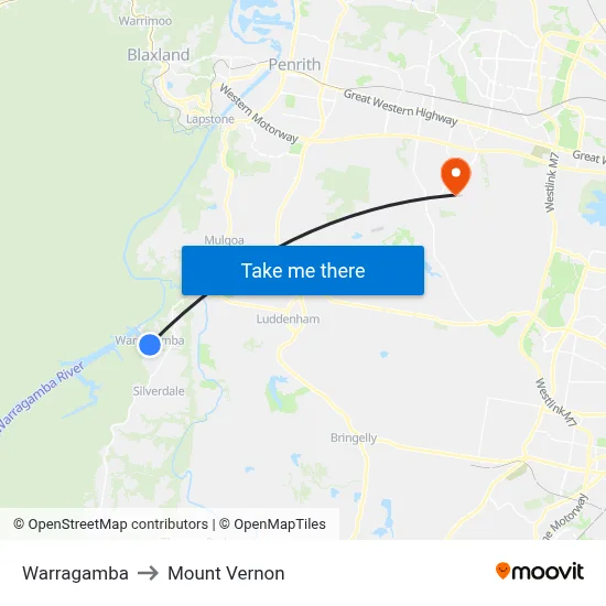 Warragamba to Mount Vernon map