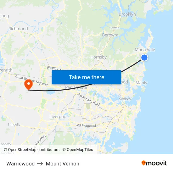 Warriewood to Mount Vernon map