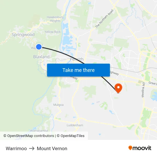 Warrimoo to Mount Vernon map