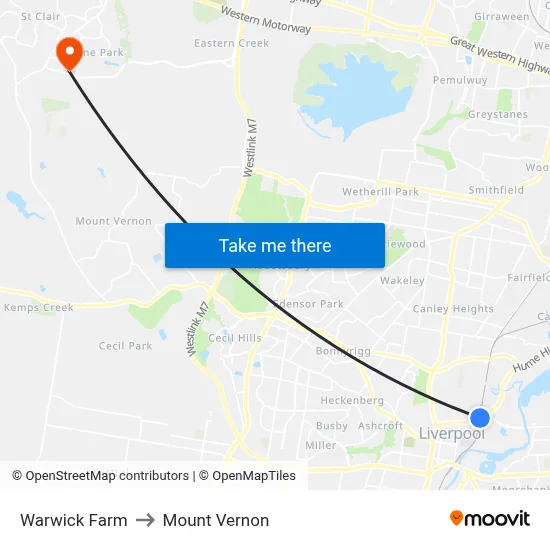 Warwick Farm to Mount Vernon map