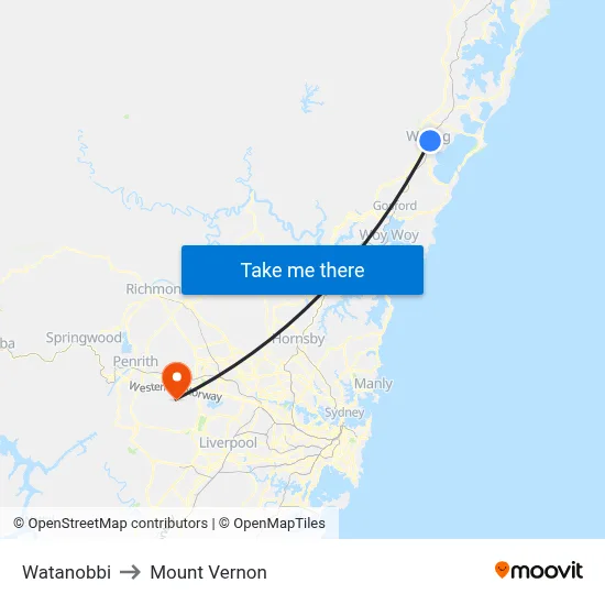 Watanobbi to Mount Vernon map