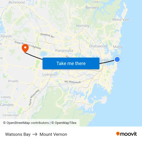 Watsons Bay to Mount Vernon map