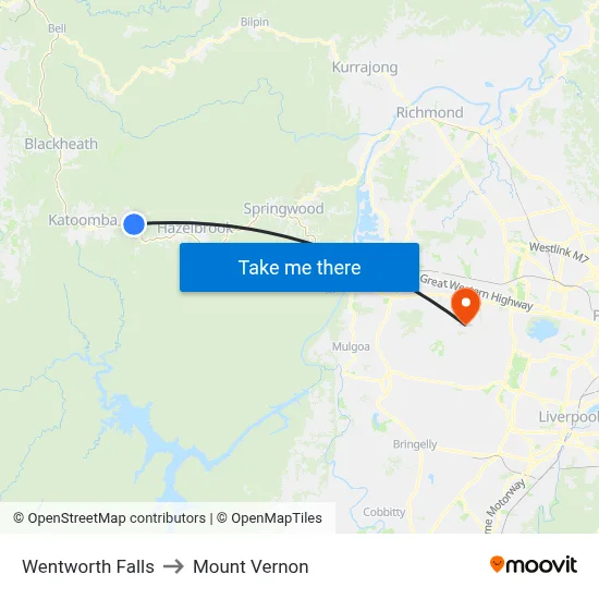 Wentworth Falls to Mount Vernon map