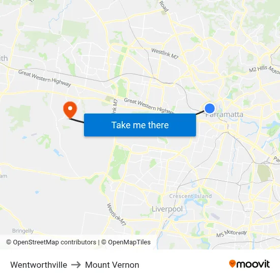 Wentworthville to Mount Vernon map