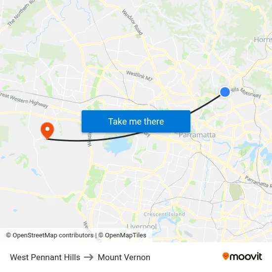 West Pennant Hills to Mount Vernon map