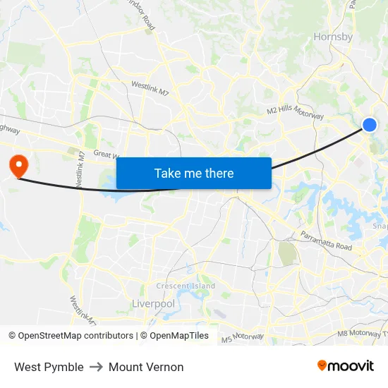 West Pymble to Mount Vernon map