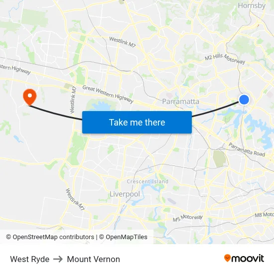 West Ryde to Mount Vernon map