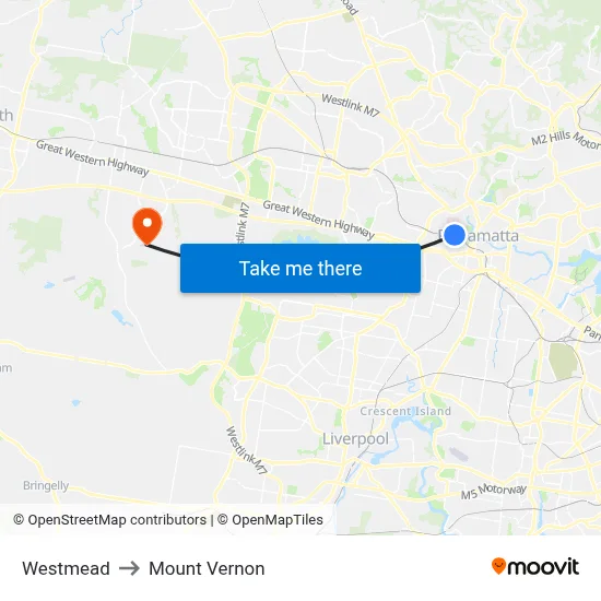 Westmead to Mount Vernon map