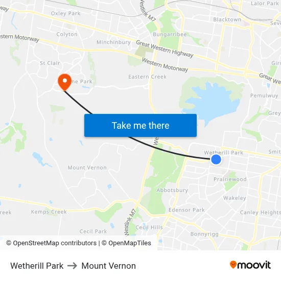 Wetherill Park to Mount Vernon map