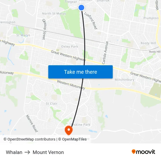Whalan to Mount Vernon map