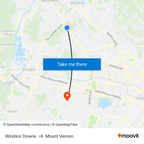 Windsor Downs to Mount Vernon map