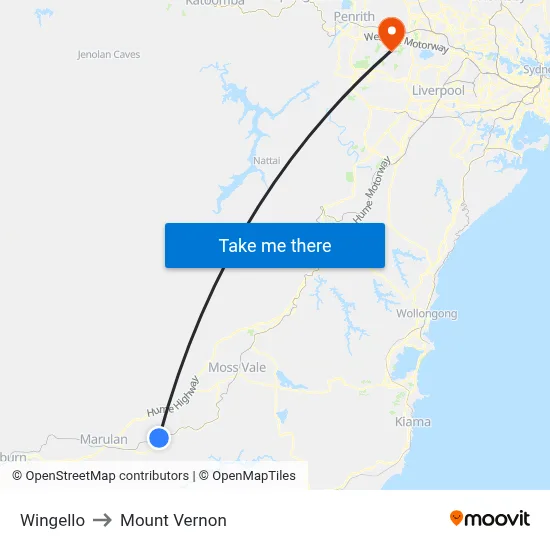 Wingello to Mount Vernon map