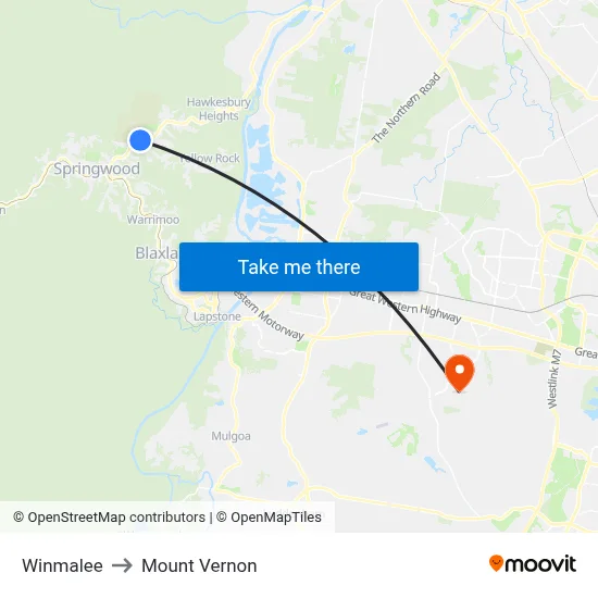 Winmalee to Mount Vernon map
