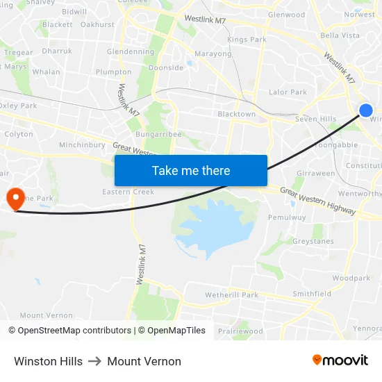 Winston Hills to Mount Vernon map