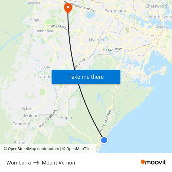 Wombarra to Mount Vernon map