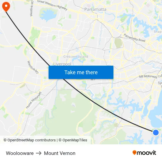 Woolooware to Mount Vernon map