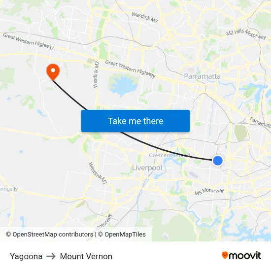 Yagoona to Mount Vernon map