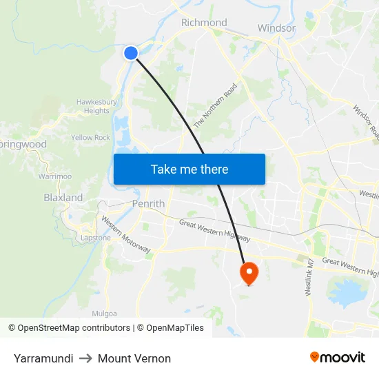 Yarramundi to Mount Vernon map
