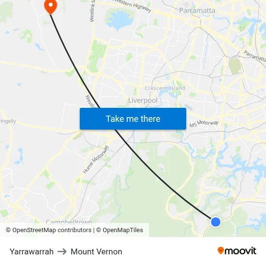 Yarrawarrah to Mount Vernon map