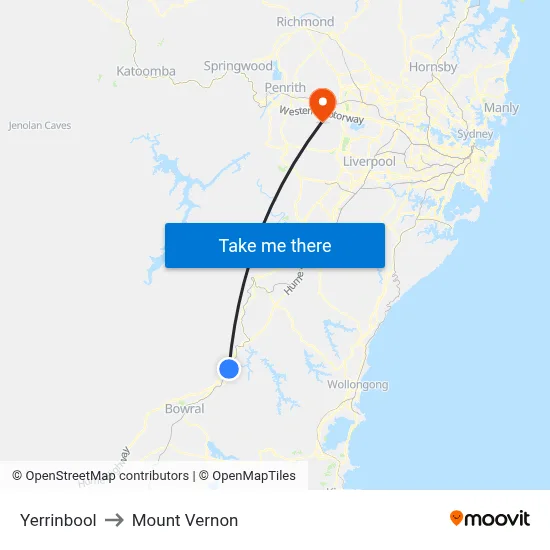 Yerrinbool to Mount Vernon map