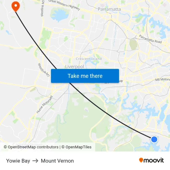 Yowie Bay to Mount Vernon map