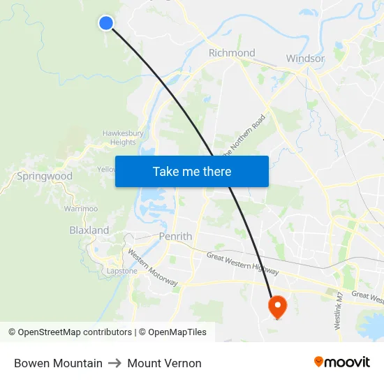 Bowen Mountain to Mount Vernon map
