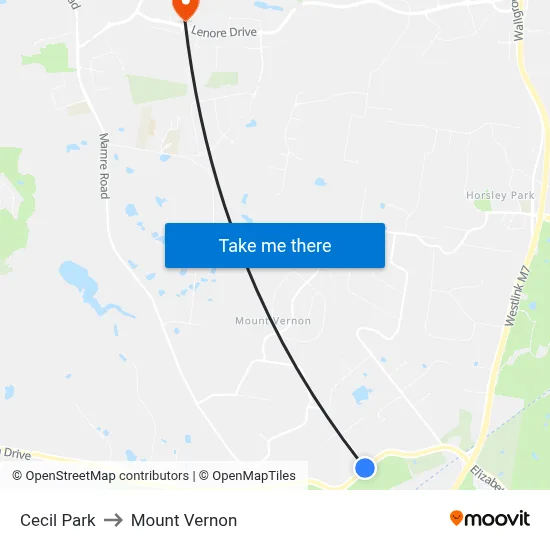 Cecil Park to Mount Vernon map