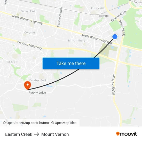 Eastern Creek to Mount Vernon map