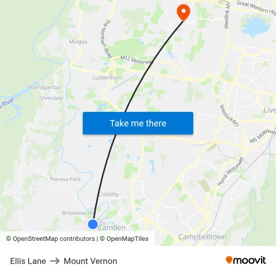 Ellis Lane to Mount Vernon map