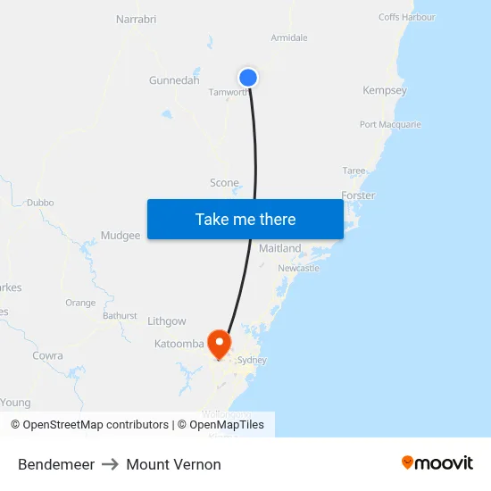 Bendemeer to Mount Vernon map
