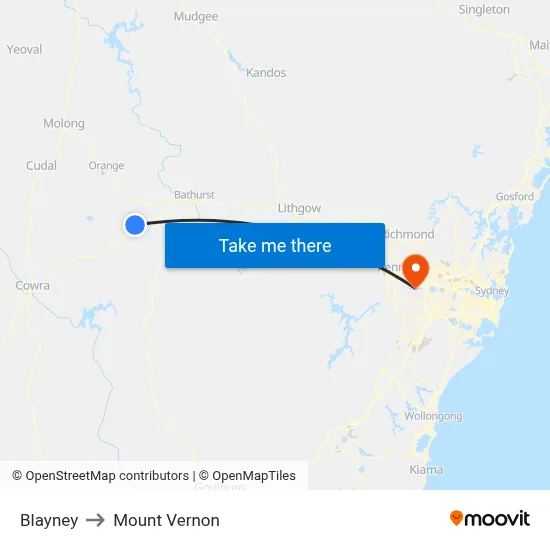 Blayney to Mount Vernon map