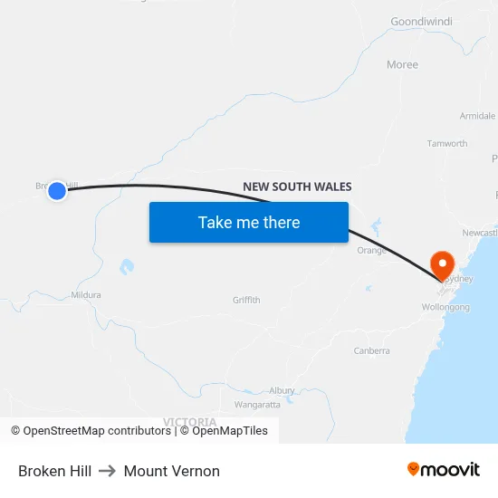 Broken Hill to Mount Vernon map
