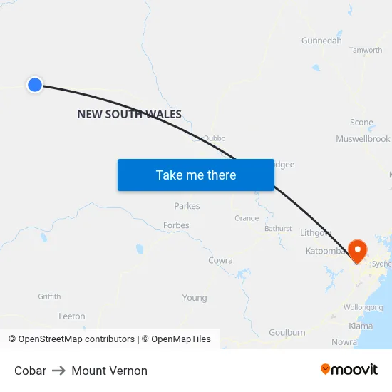 Cobar to Mount Vernon map