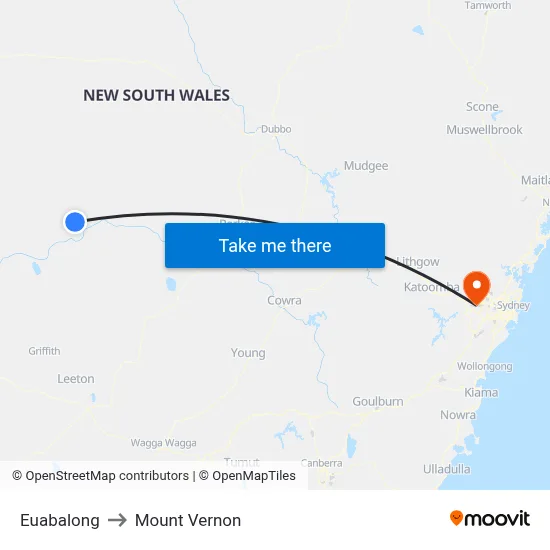 Euabalong to Mount Vernon map