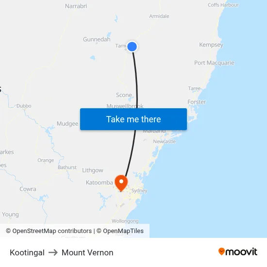 Kootingal to Mount Vernon map