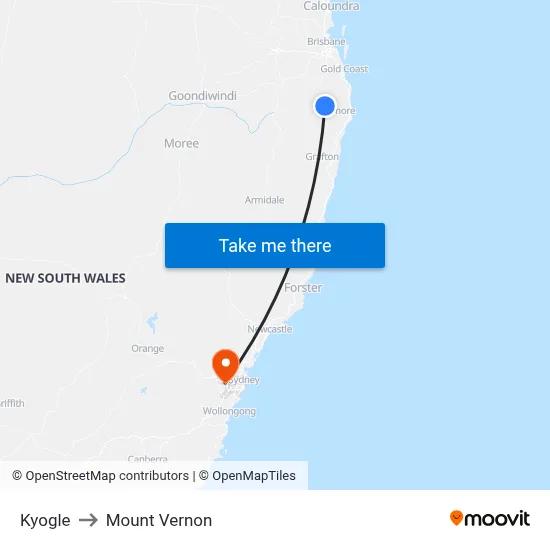 Kyogle to Mount Vernon map