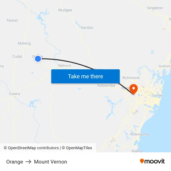 Orange to Mount Vernon map