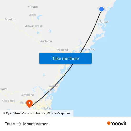 Taree to Mount Vernon map