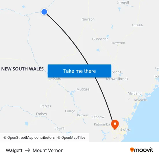 Walgett to Mount Vernon map