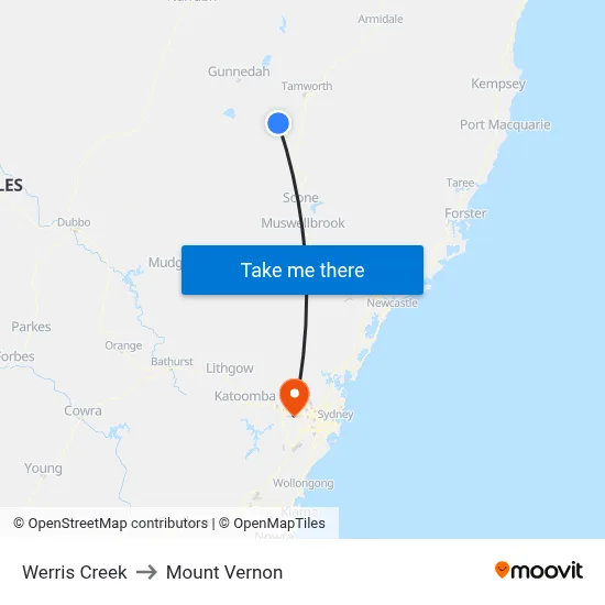 Werris Creek to Mount Vernon map