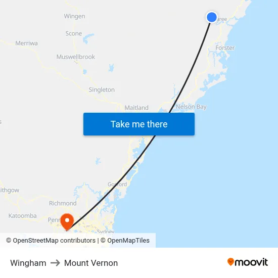 Wingham to Mount Vernon map
