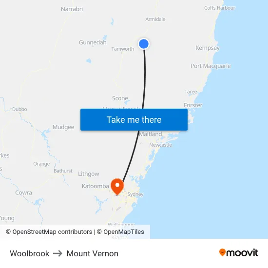 Woolbrook to Mount Vernon map
