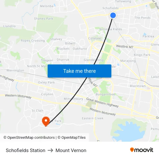 Schofields Station to Mount Vernon map