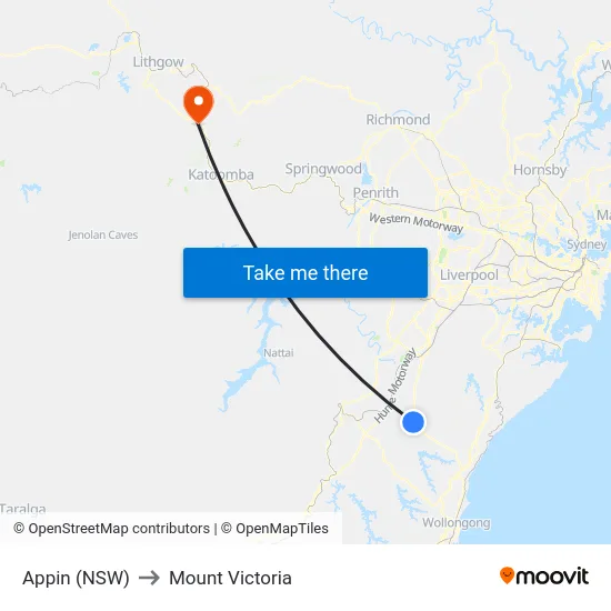 Appin (NSW) to Mount Victoria map